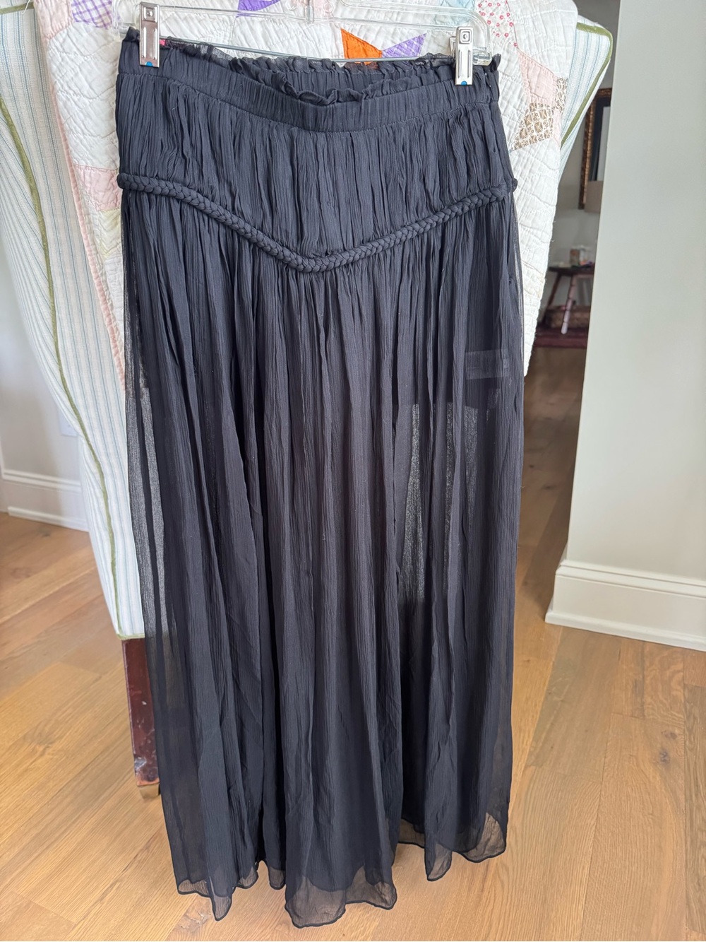 Isabel Marant Black Sheer Maxi Skirt with Braided Trim